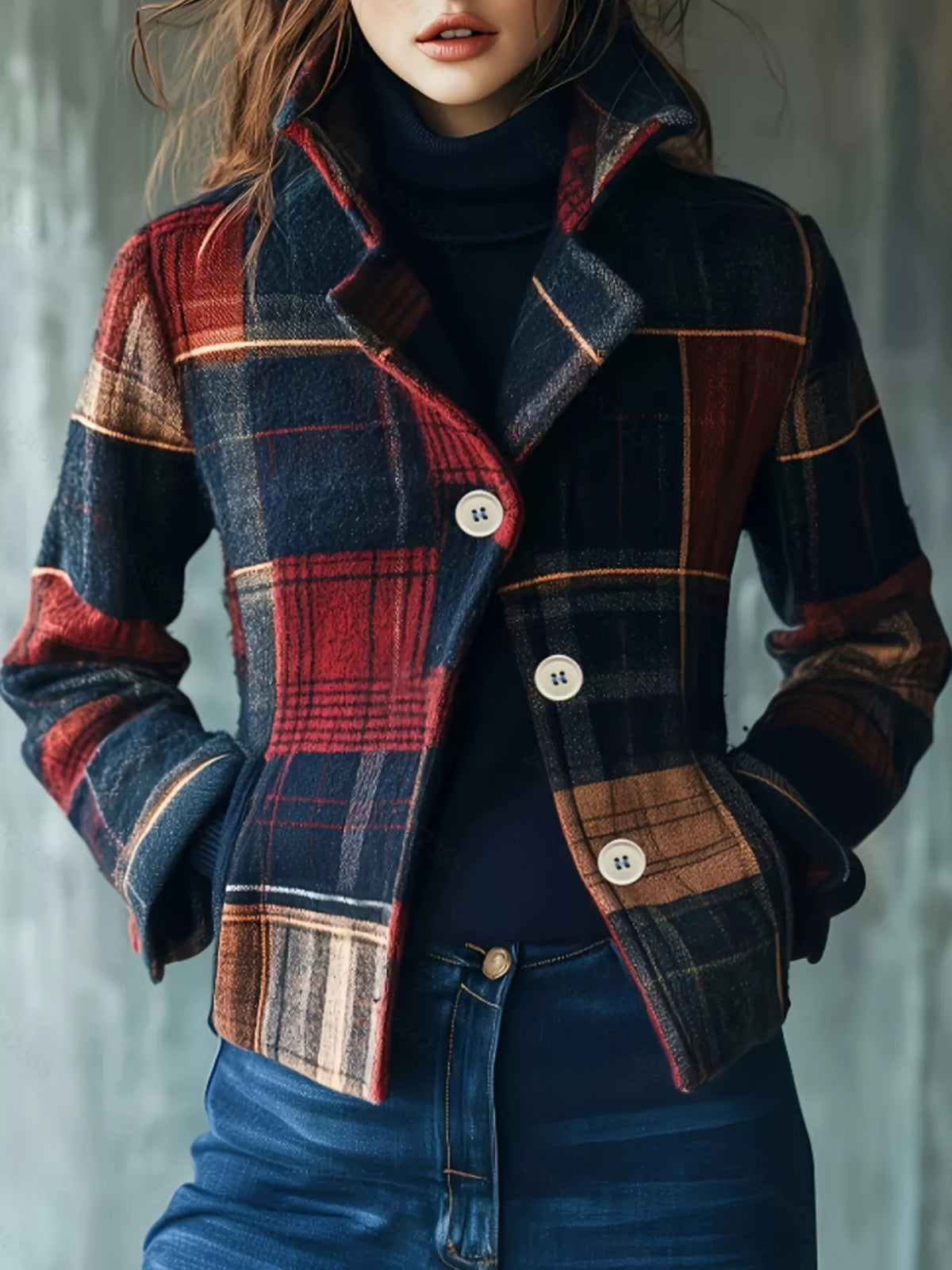 Trendsi Full Size Vintage Plaid Button Up Outerwear Plus Size -