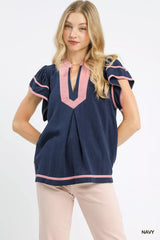 Trendsi Umgee Linen Ruffle Sleeve Top -