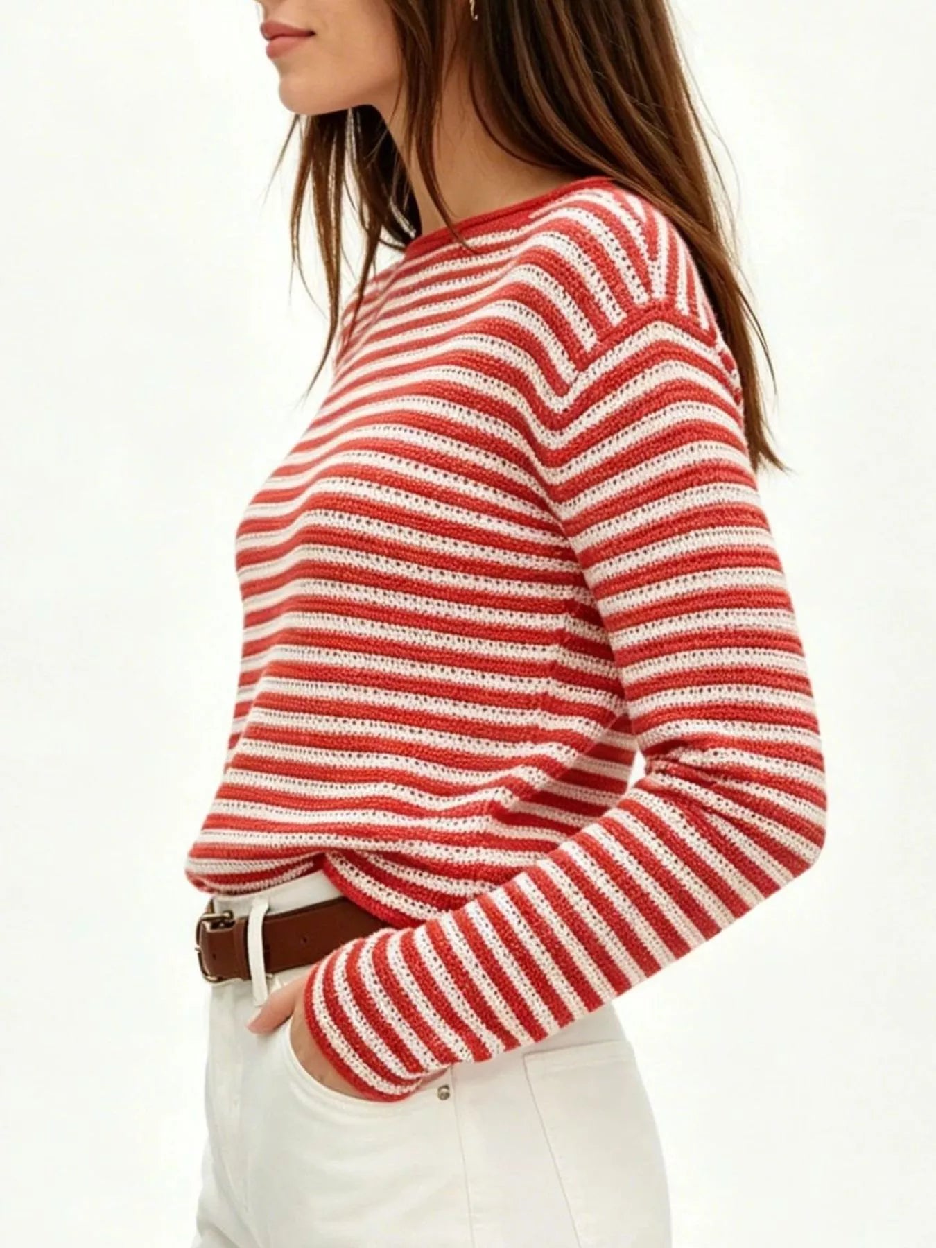 Trendsi Striped Boat Neck Knit Sweater -