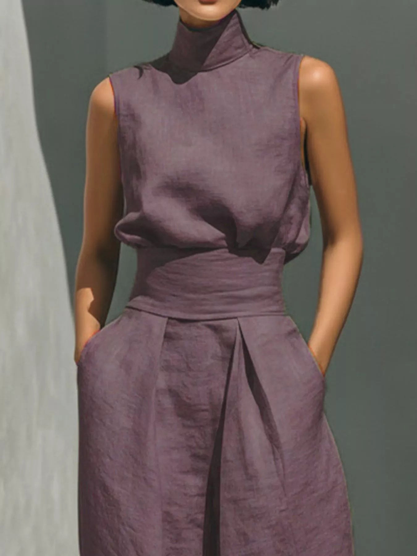 Turtleneck sleeveless top and wide-leg pants set