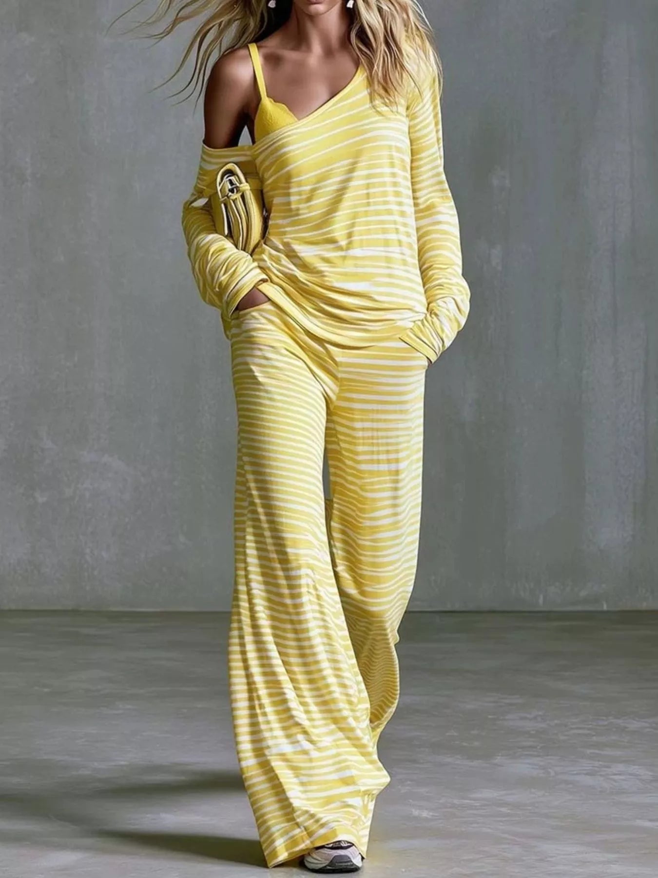 Trendsi Striped Boat Neck Top and Pants Set -