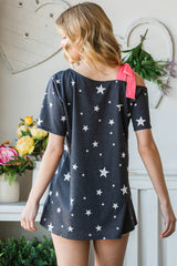 Trendsi Heimish Full Size Star Print Asymmetrical Neck Short Sleeve Top -