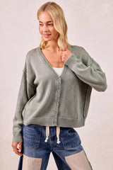 Trendsi BiBi Washed Sweater V Neck Cardigan -