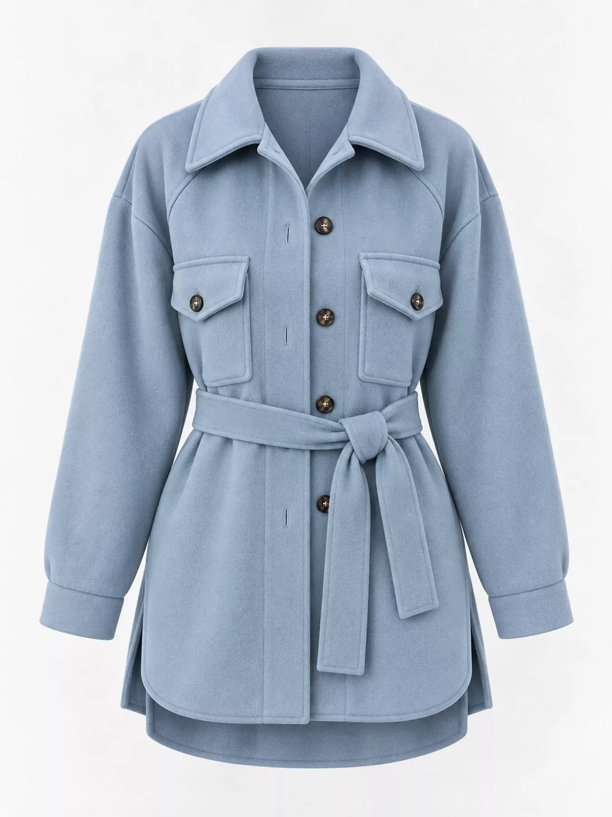 Belted Button-Down Shirt Jacket — garment front