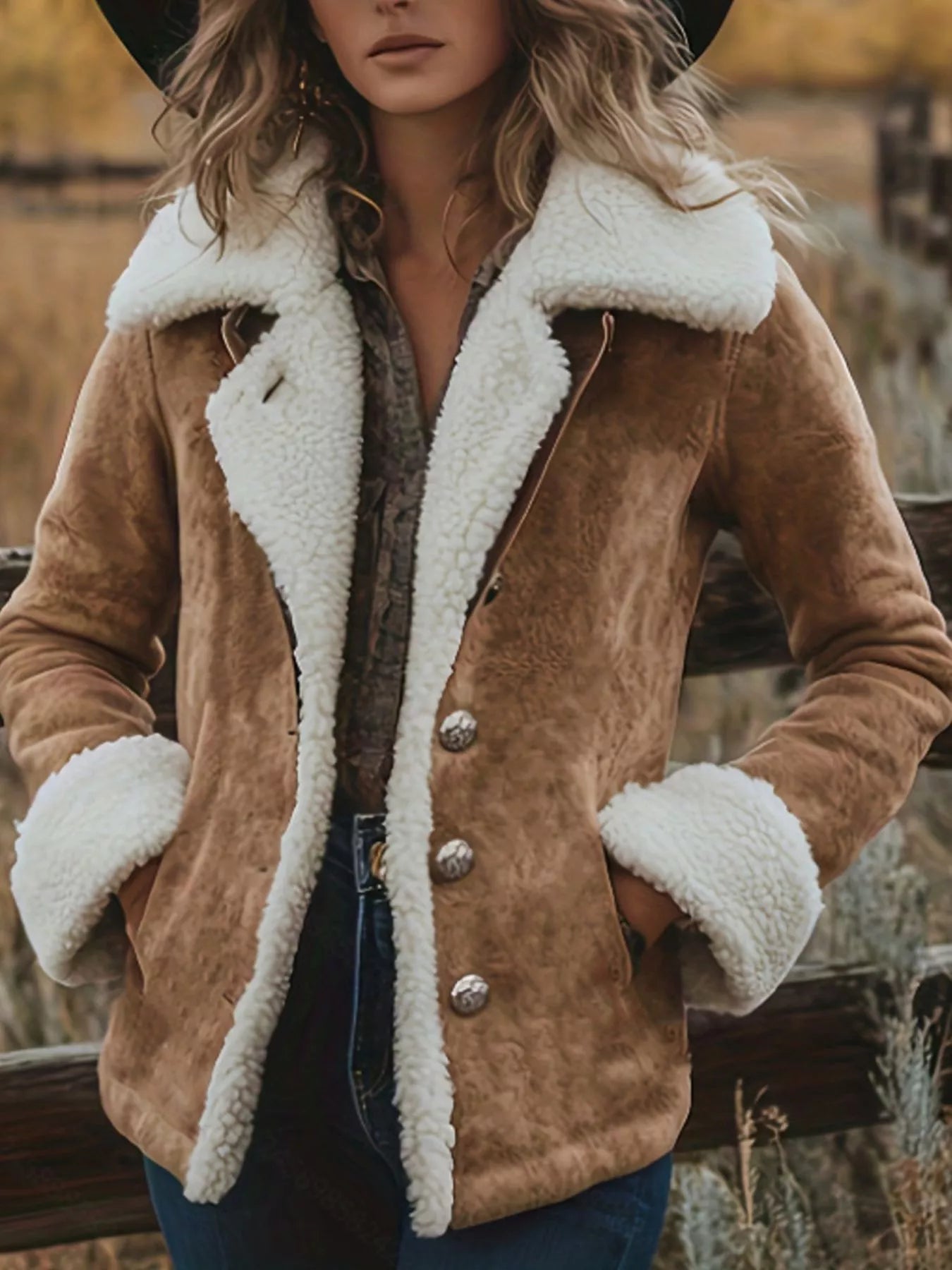 Trendsi Sherpa-Lined Button Up Jacket -