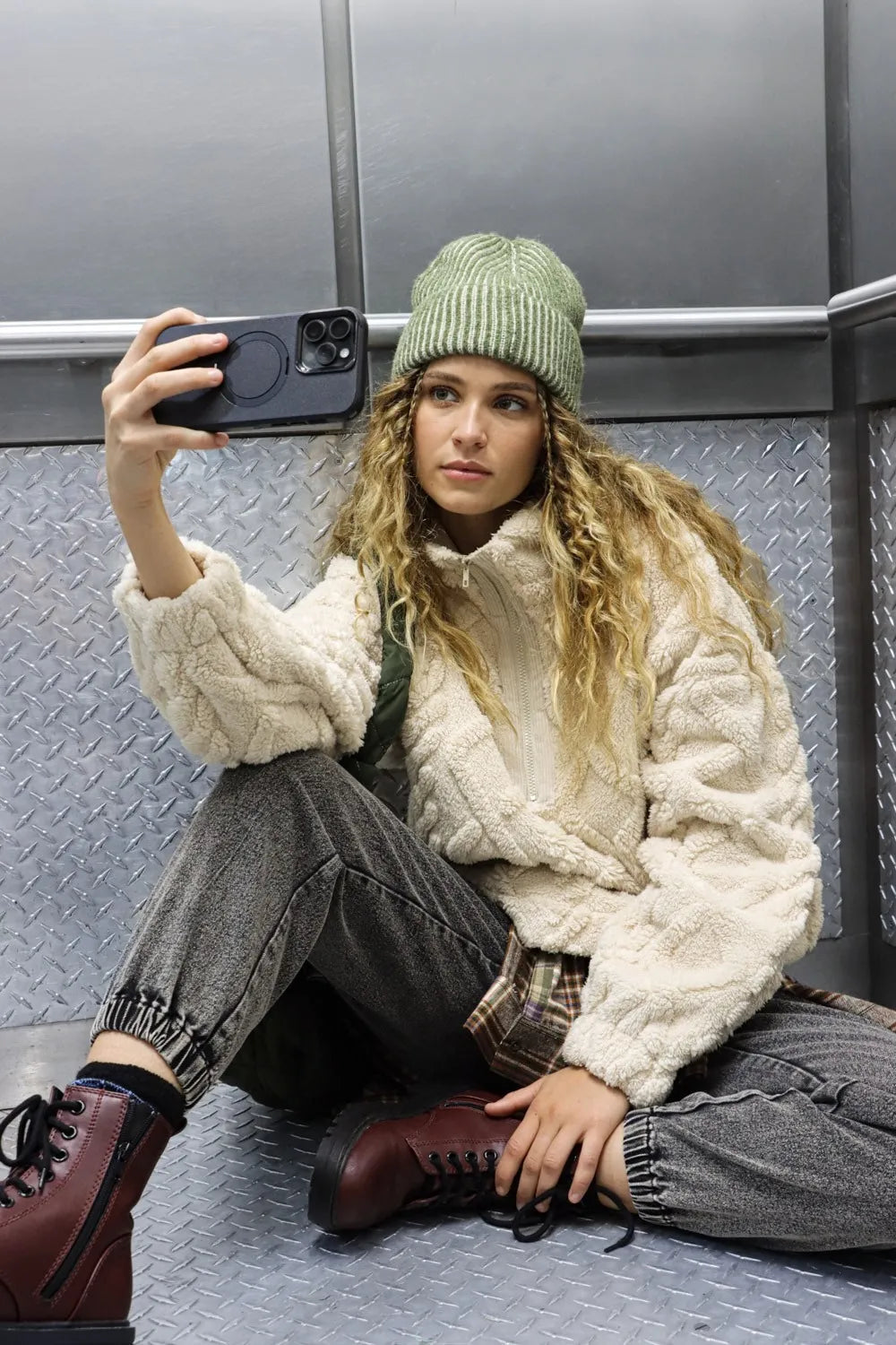 Women's Fuzzy Fleece Half-Zip Cable-Knit Sweatshirt — product view 2