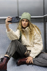Trendsi VERY J Fuzzy Fleece Half Zip Cable Pattern Sweatshirt -