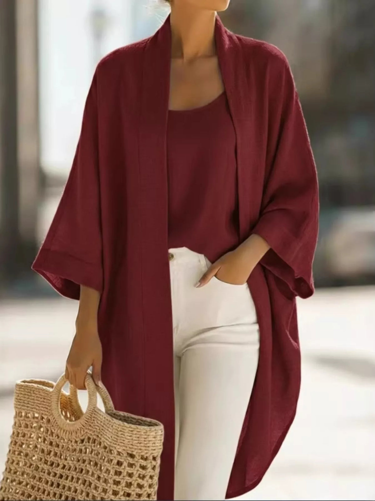 Trendsi Full Size Open-Front Cardigan and Matching Tank Top Set Plus Size -