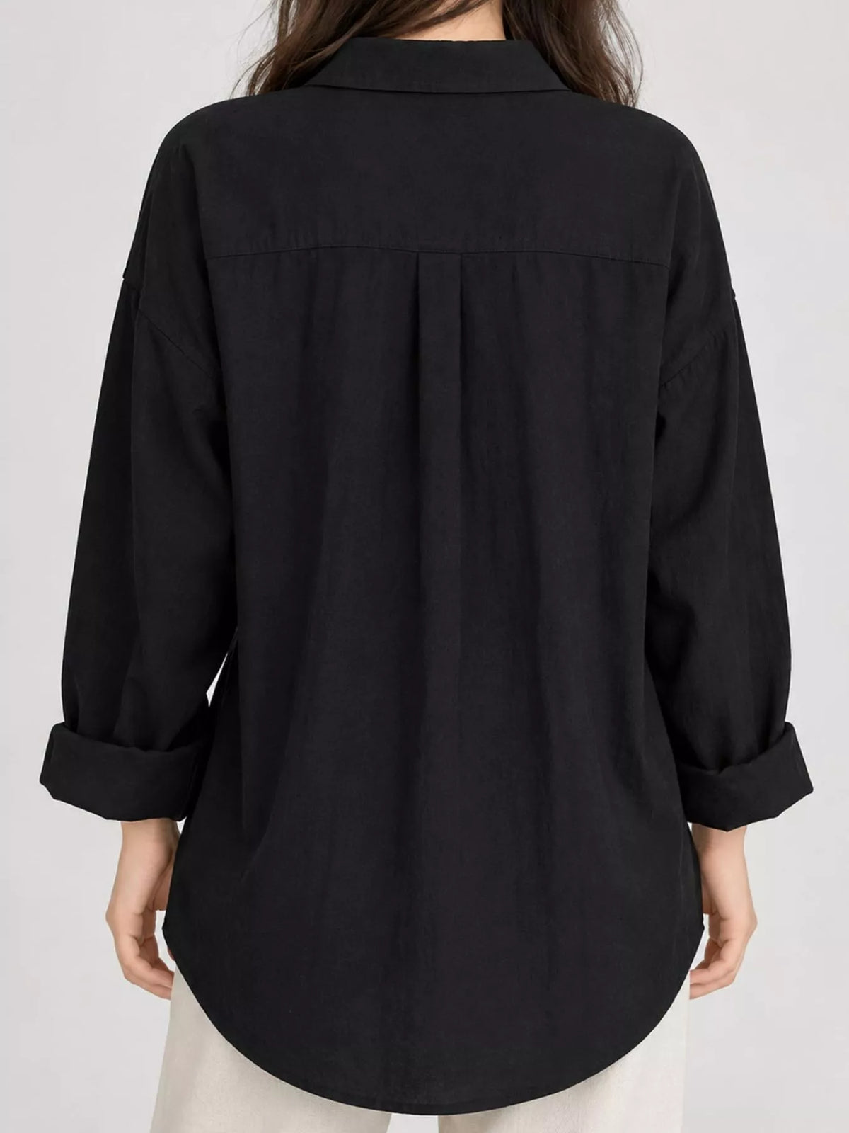 Collared long sleeve midi dress, back view