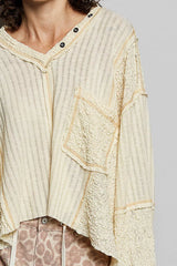 Trendsi POL V-Neck Long Sleeve Top with Stitch Detail -
