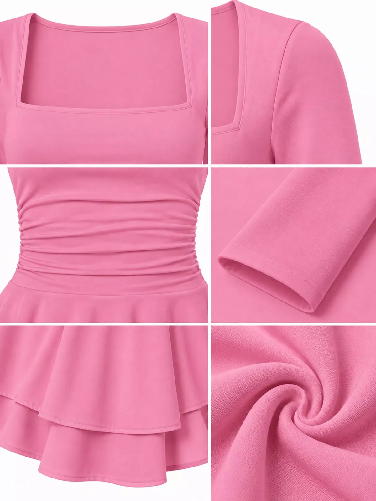 Square neck long sleeve mini dress, construction and design details