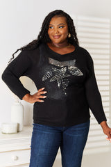 Trendsi Sequin Graphic Dolman Sleeve Knit Top -