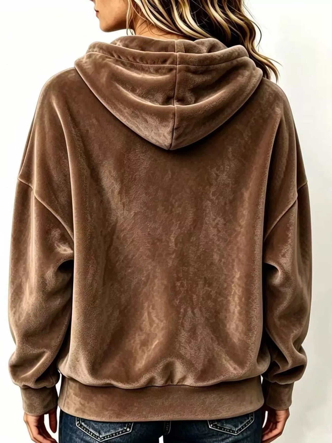 Trendsi Full Size Drawstring Velvet Long Sleeve Hoodie Plus Size -