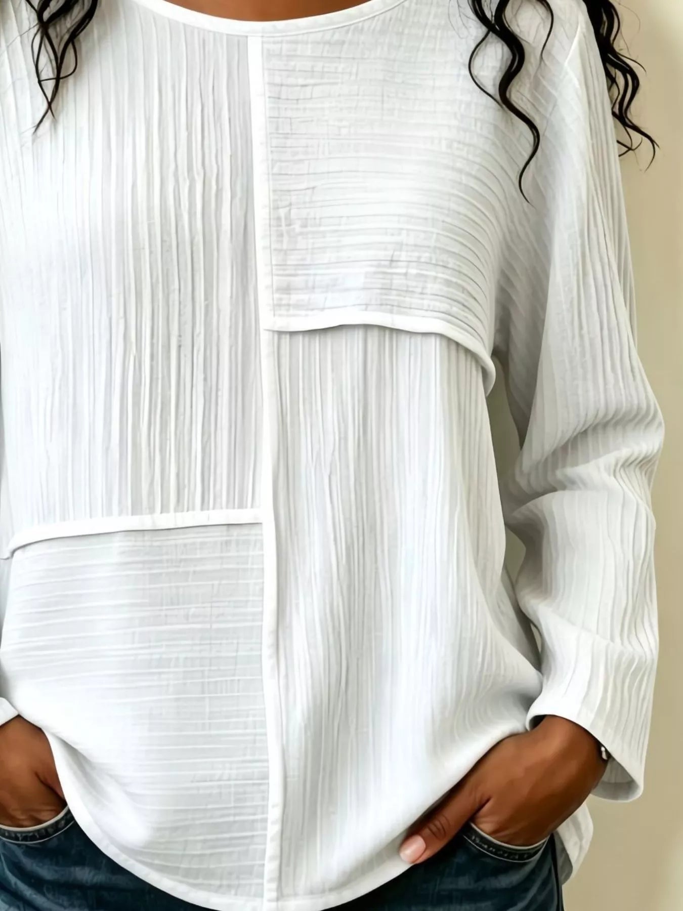 Trendsi Textured Patchwork Long Sleeve Casual T-Shirt -