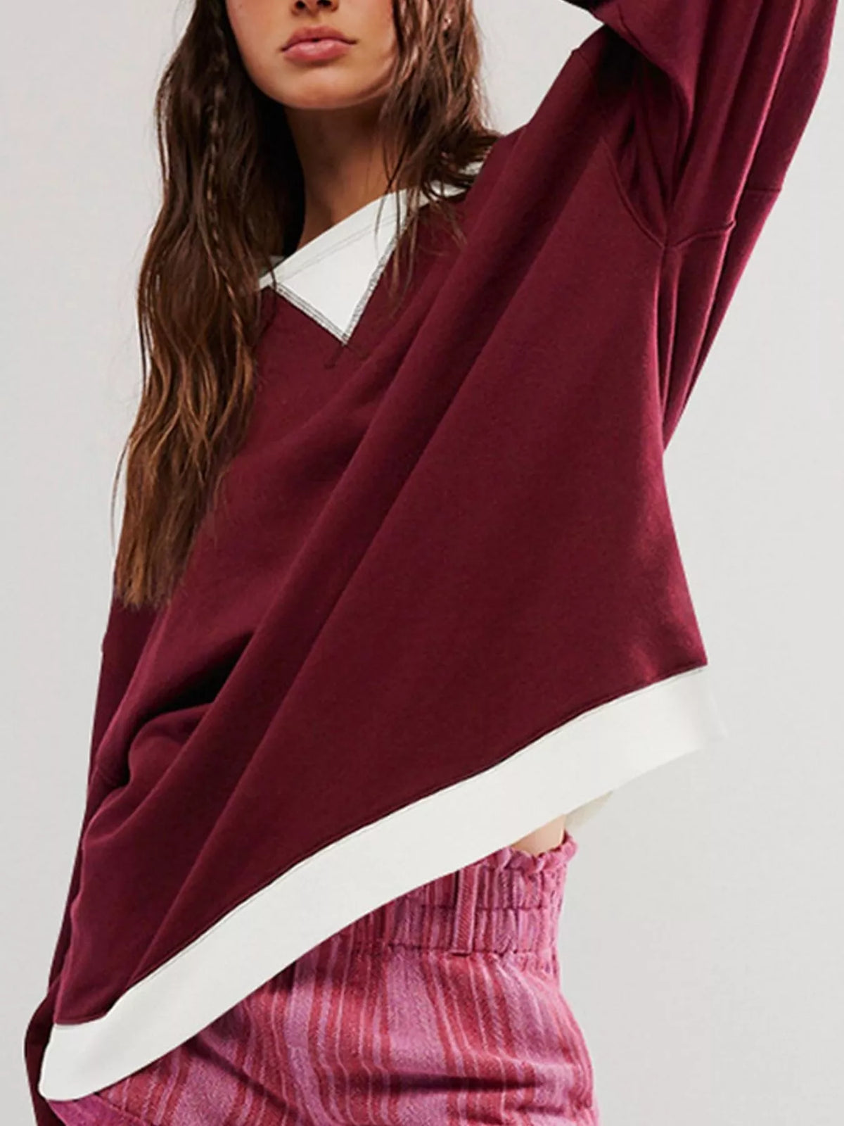 Burgundy dropped shoulder long sleeve sweatshirt