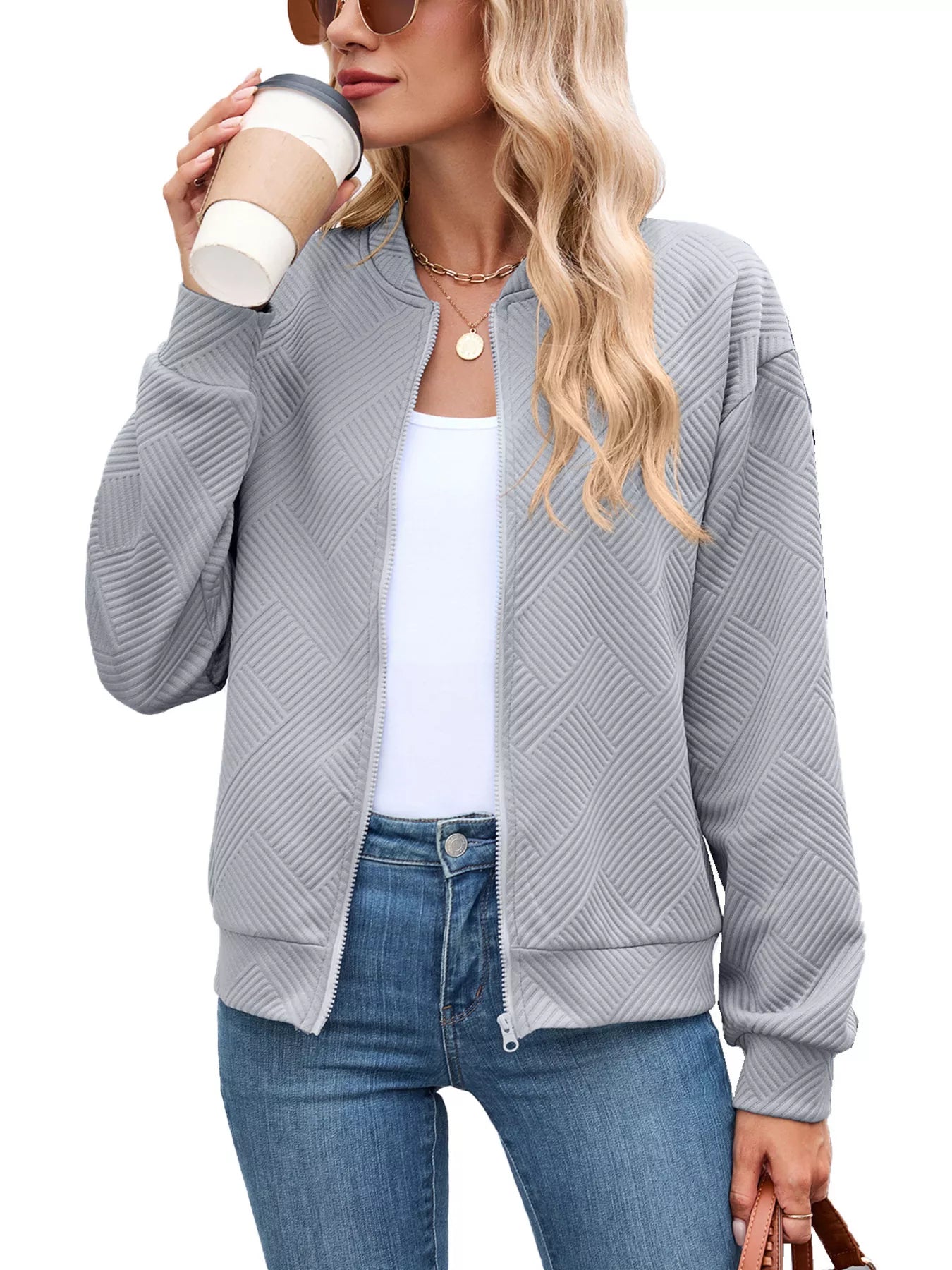 Trendsi Textured Zip Up Jacket -