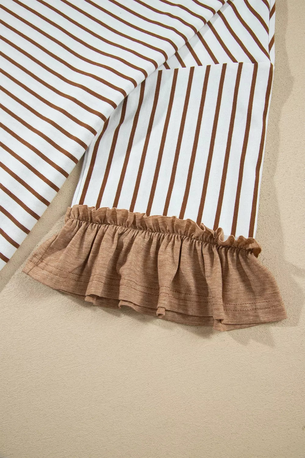 Trendsi Stripe V Neck Ruffle Contrast Sleeve Top Drawstring Pants 2pcs Set -