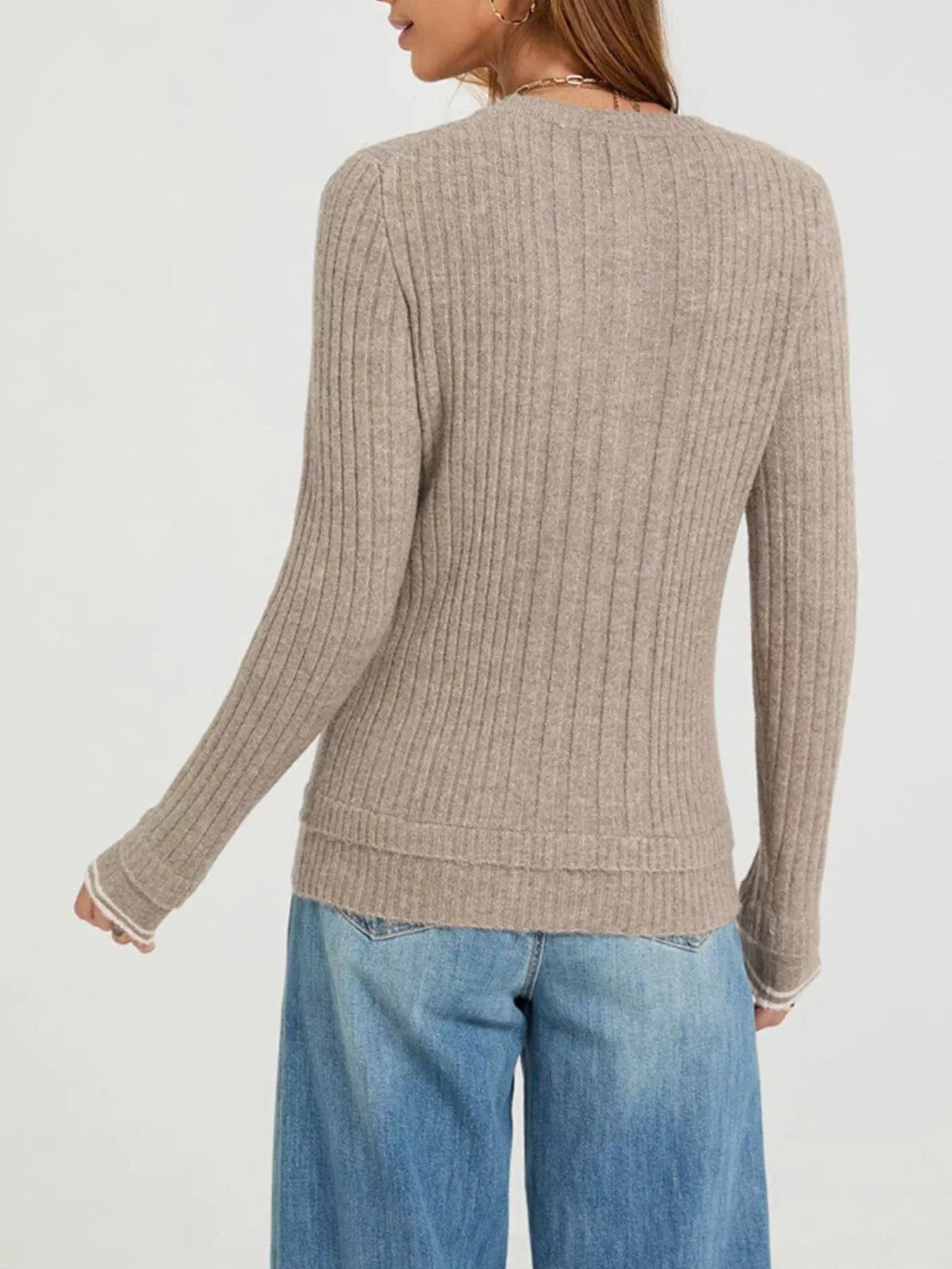 Trendsi Button Detail Ribbed Knit Top -