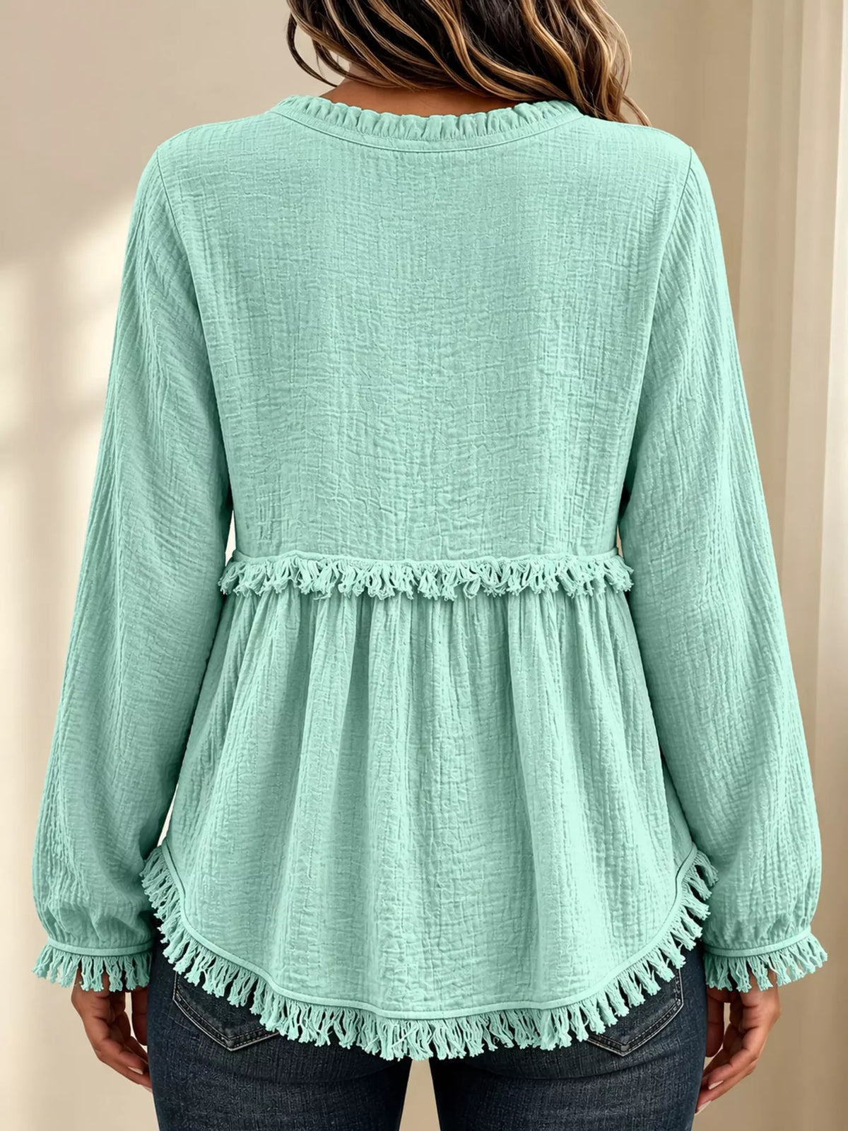 Frayed-hem blouse, mint back