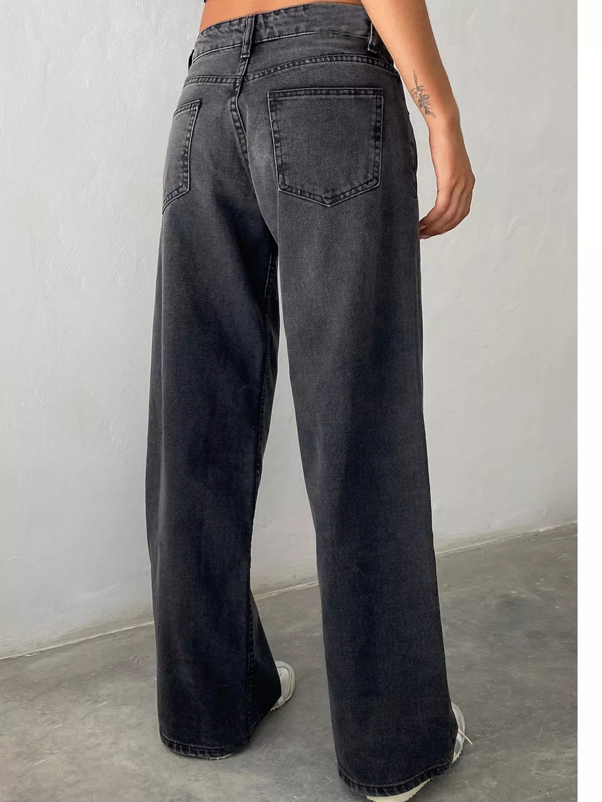 Wide-Leg Vintage Wash Jeans in gray, back view