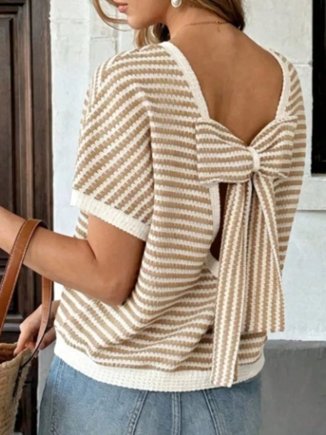 Trendsi Striped Knit Relaxed Fit T-Shirt -