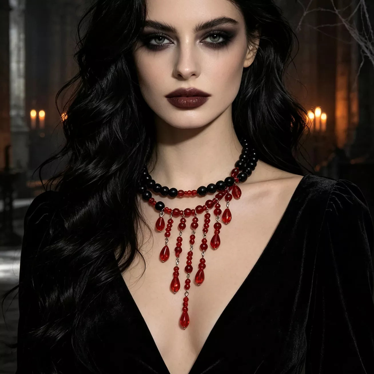 Trendsi Halloween Teardrop Beaded Double Layered Necklace -