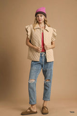 Trendsi Umgee Corduroy Quilted Ruffle Sleeve Vest -