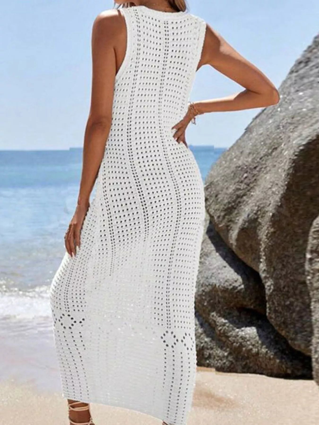 Trendsi Sleeveless Crochet Knit Cover Up Maxi Dress -