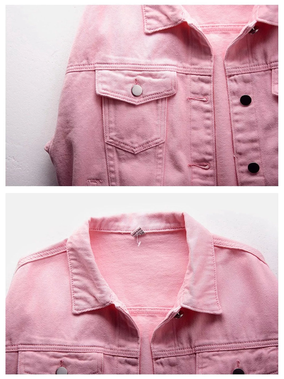 Button-Down Classic Cropped Denim Jacket — construction details
