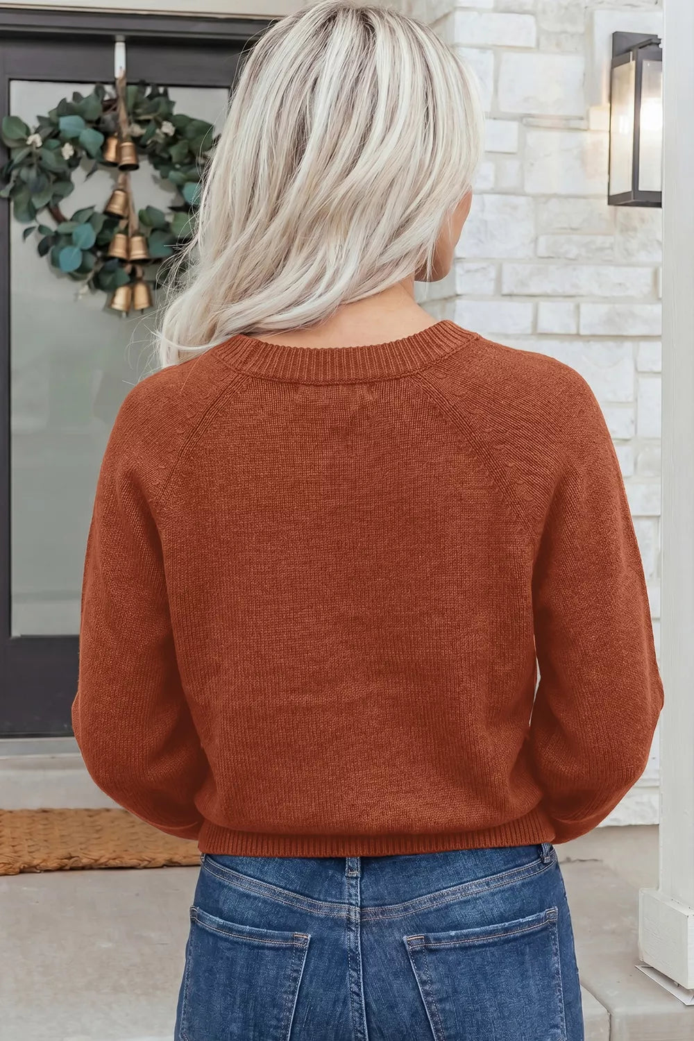 Trendsi Ribbed Knit Round Neck Short Sleeve Sweater -