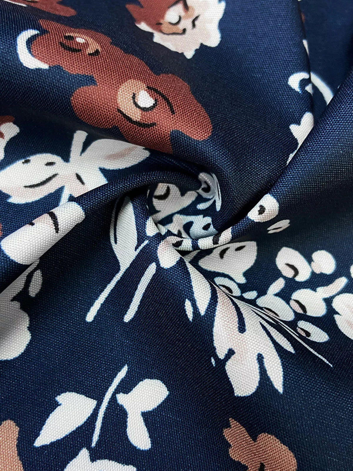Printed Button-Down Long Sleeve Shirt in navy, floral print detail