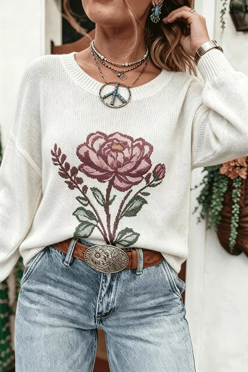 Trendsi Rose Dropped Shoulder Sweater -