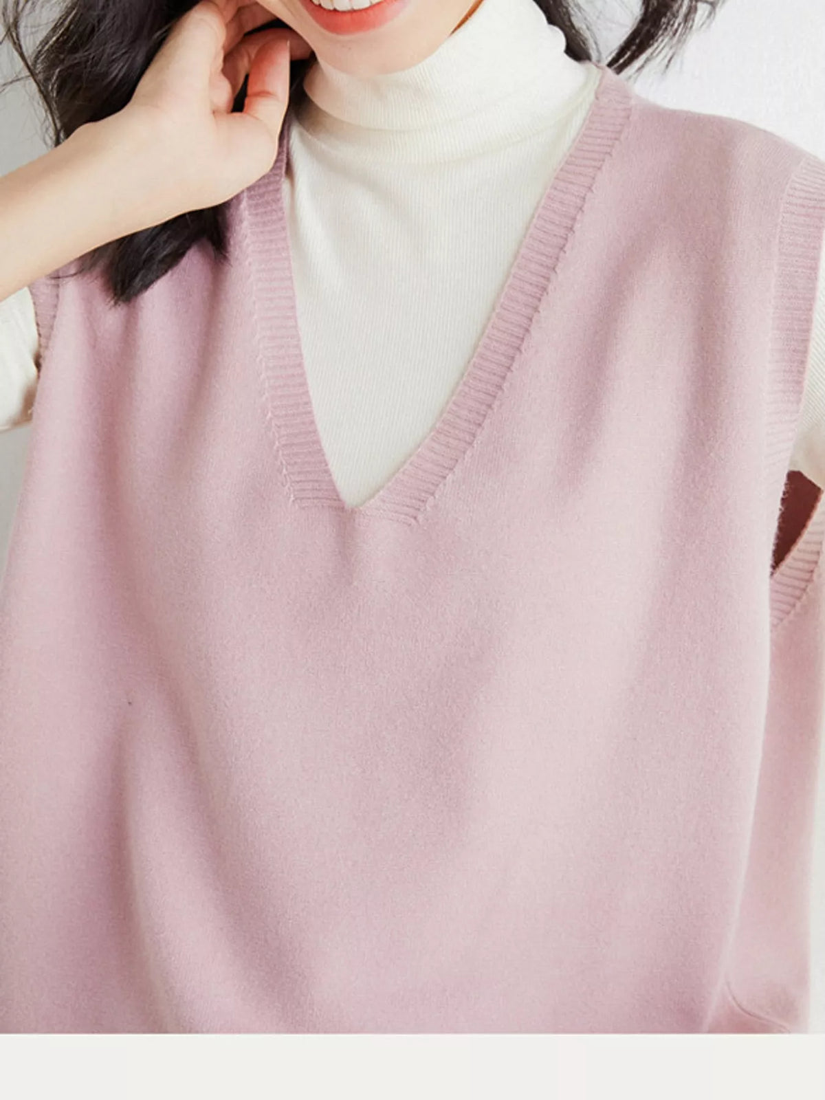 V-Neck Knit Sweater Vest — garment construction details