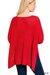 Trendsi Zenana Dolman Sleeve V-Neck Sweater -