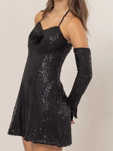 Trendsi HYFVE Sequin Rosette Halter Mini Dress -