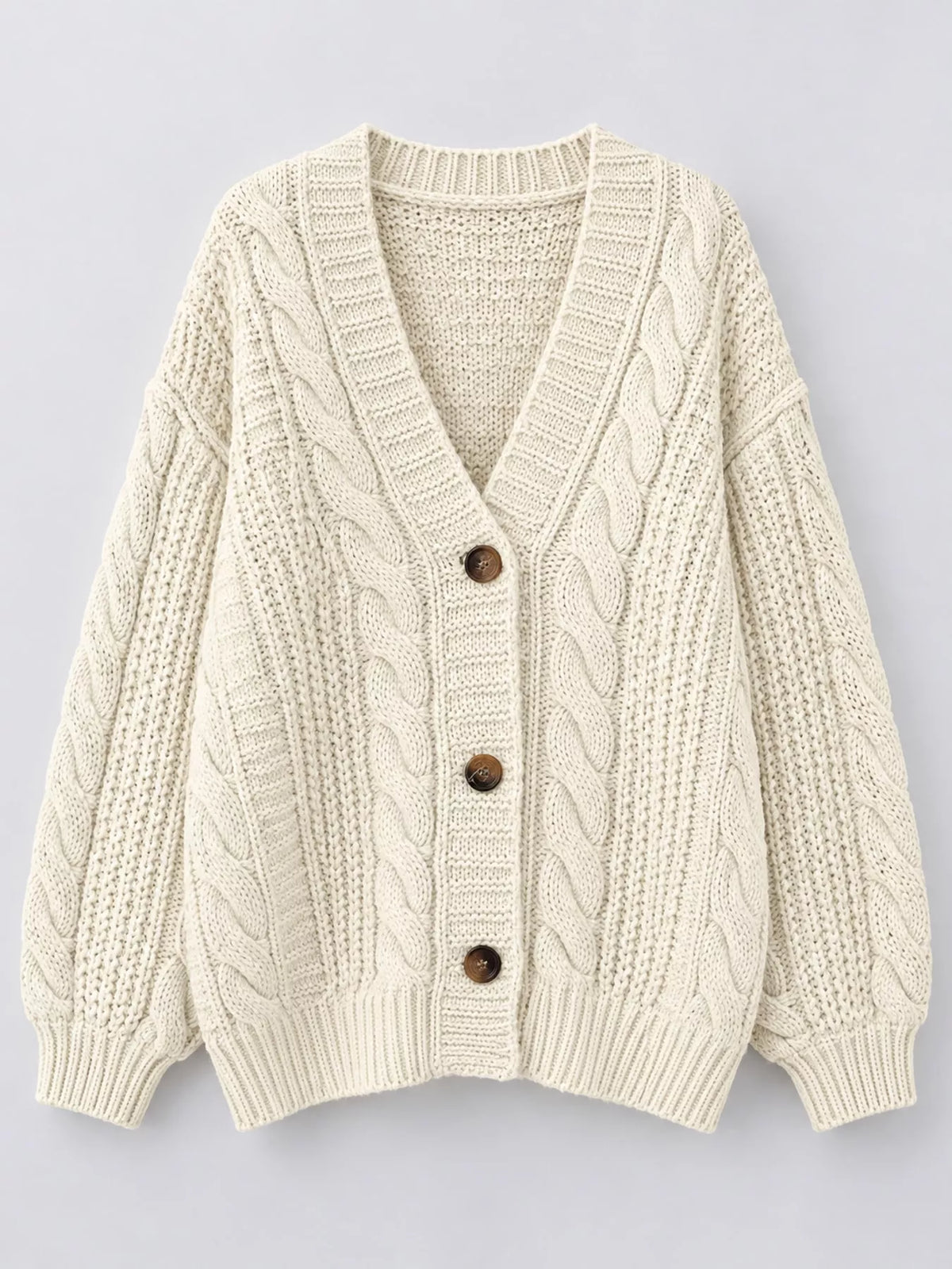 Cream cable knit button-down cardigan