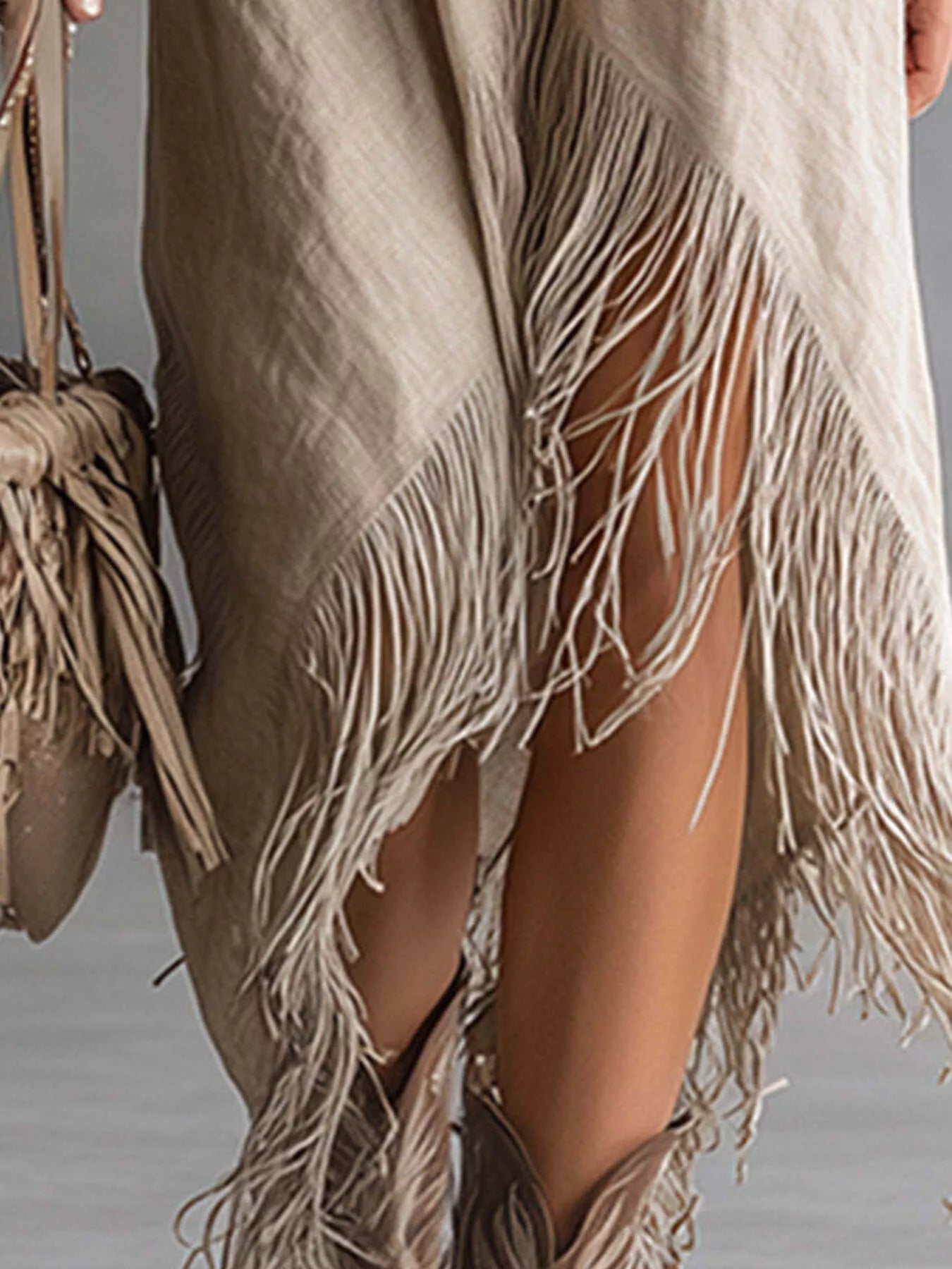 Trendsi Fringe Hem Zip-Up Shirt Dress -