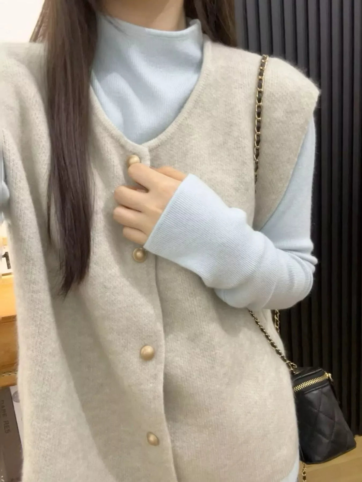 Button-Down Sweater Vest in cream