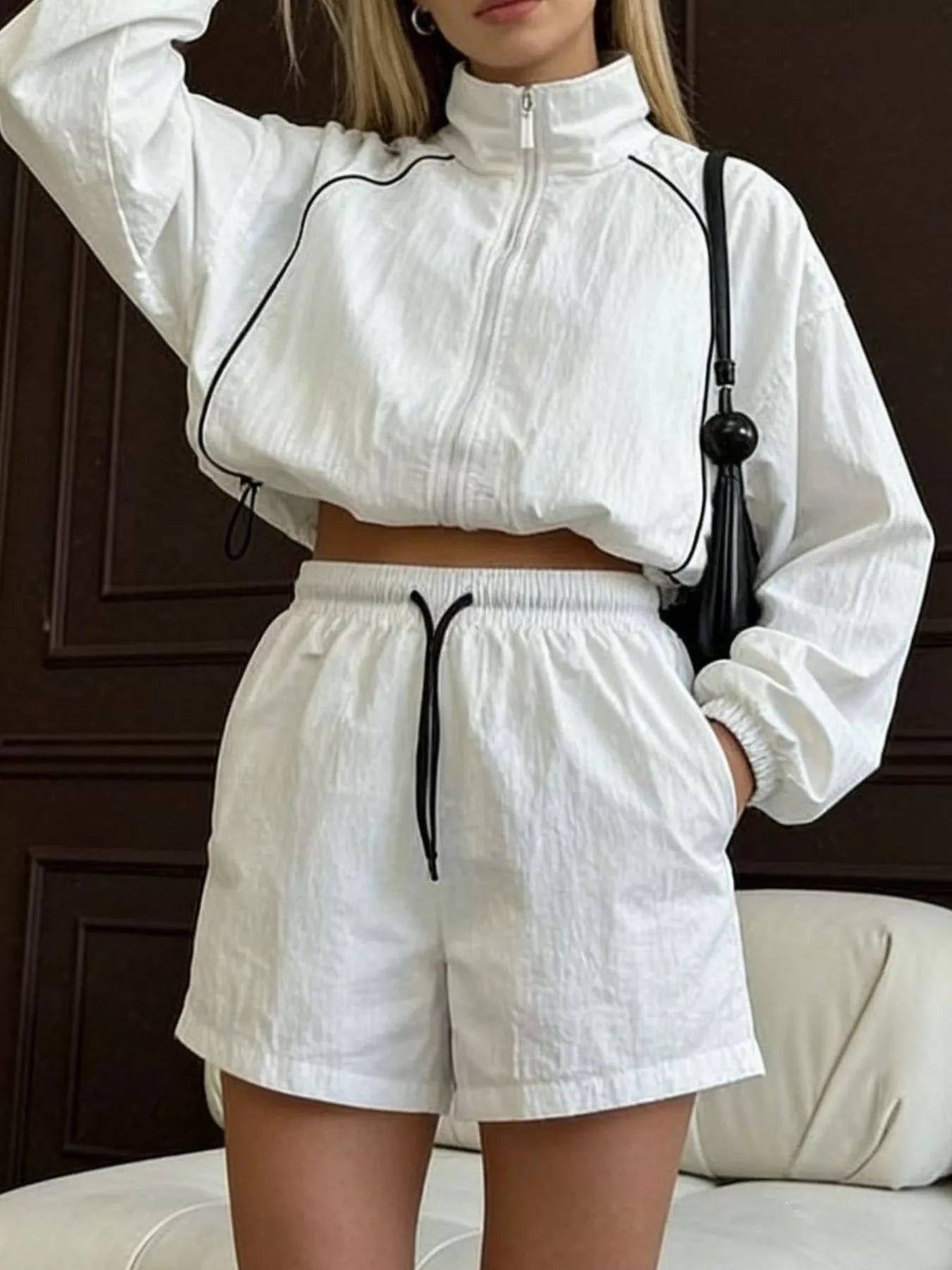 Trendsi Zip-Up Jacket and Shorts Two-Piece Set -