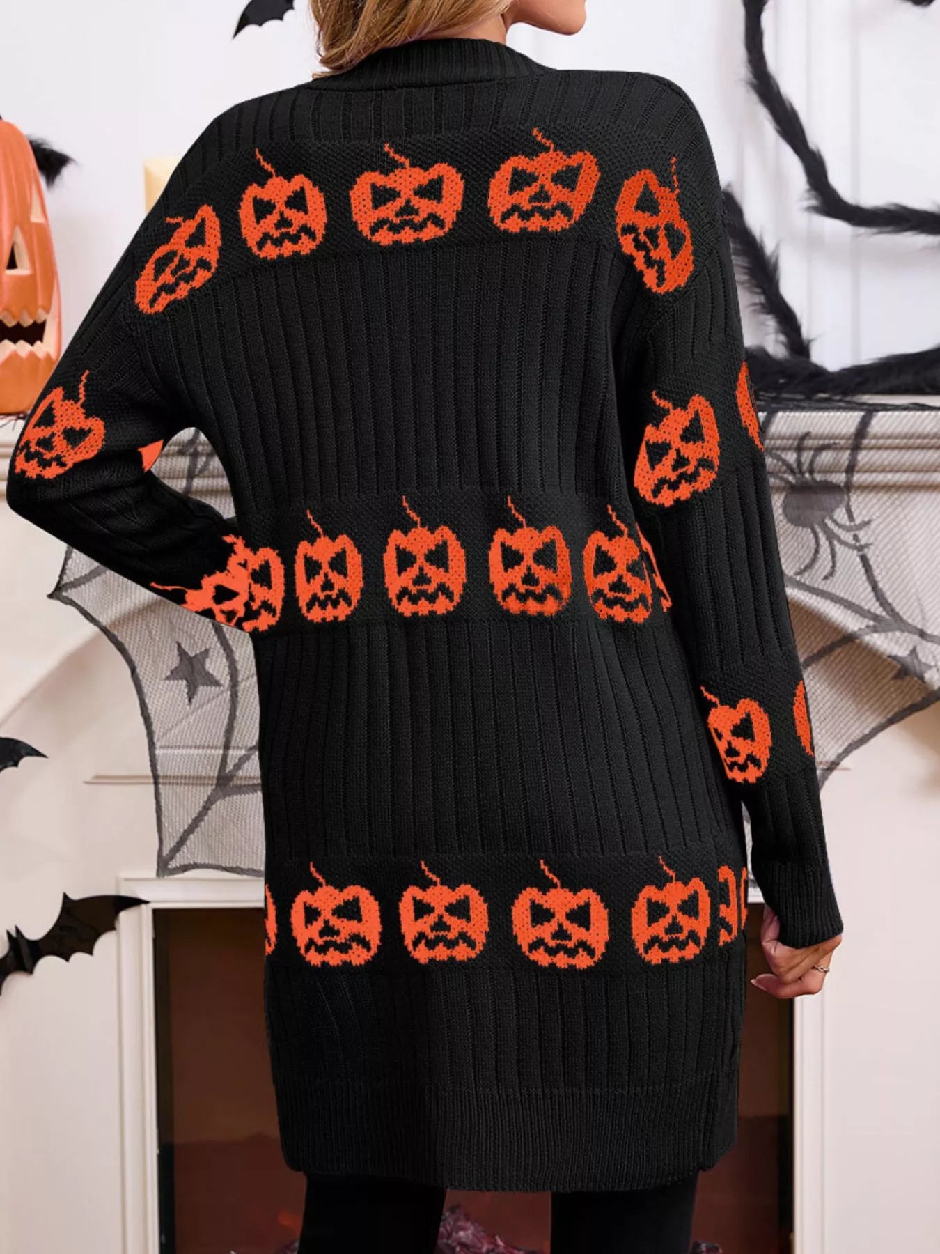 Trendsi Halloween Pumpkin Open Front Knit Cardigan -