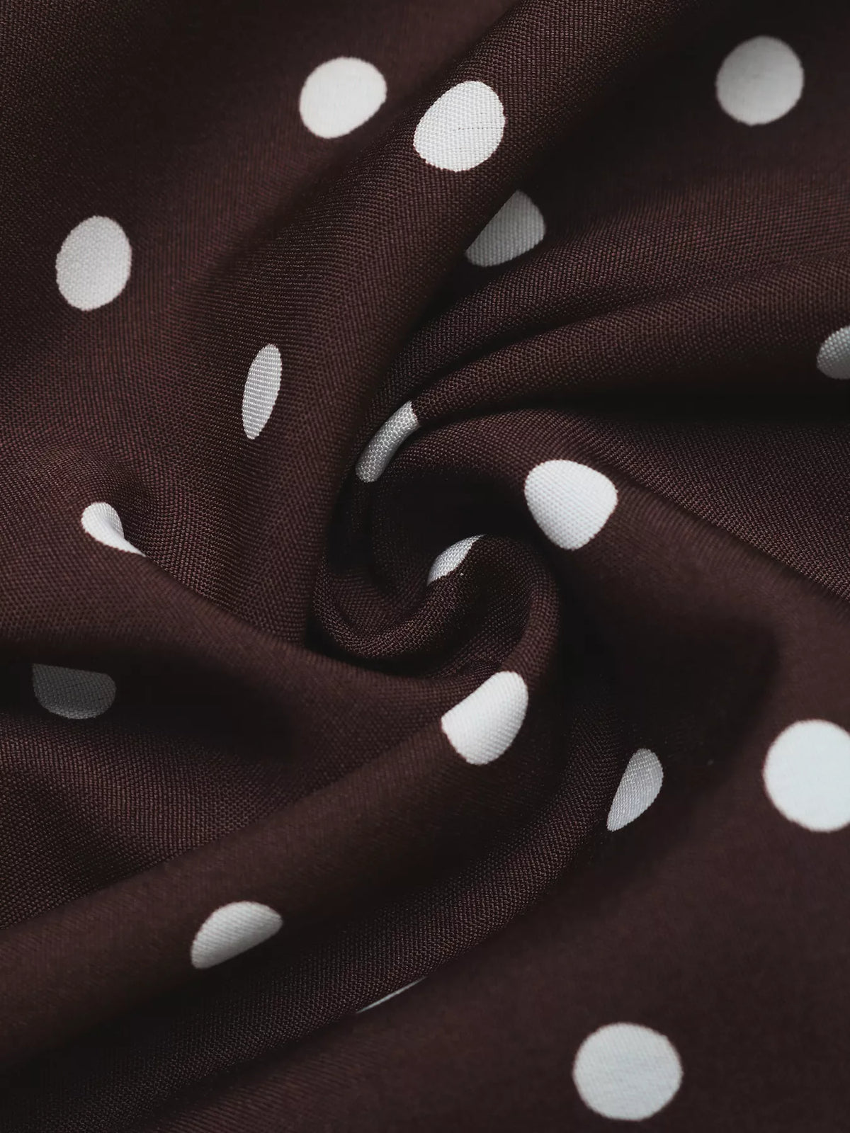 Brown polka dot long sleeve maxi dress, fabric detail