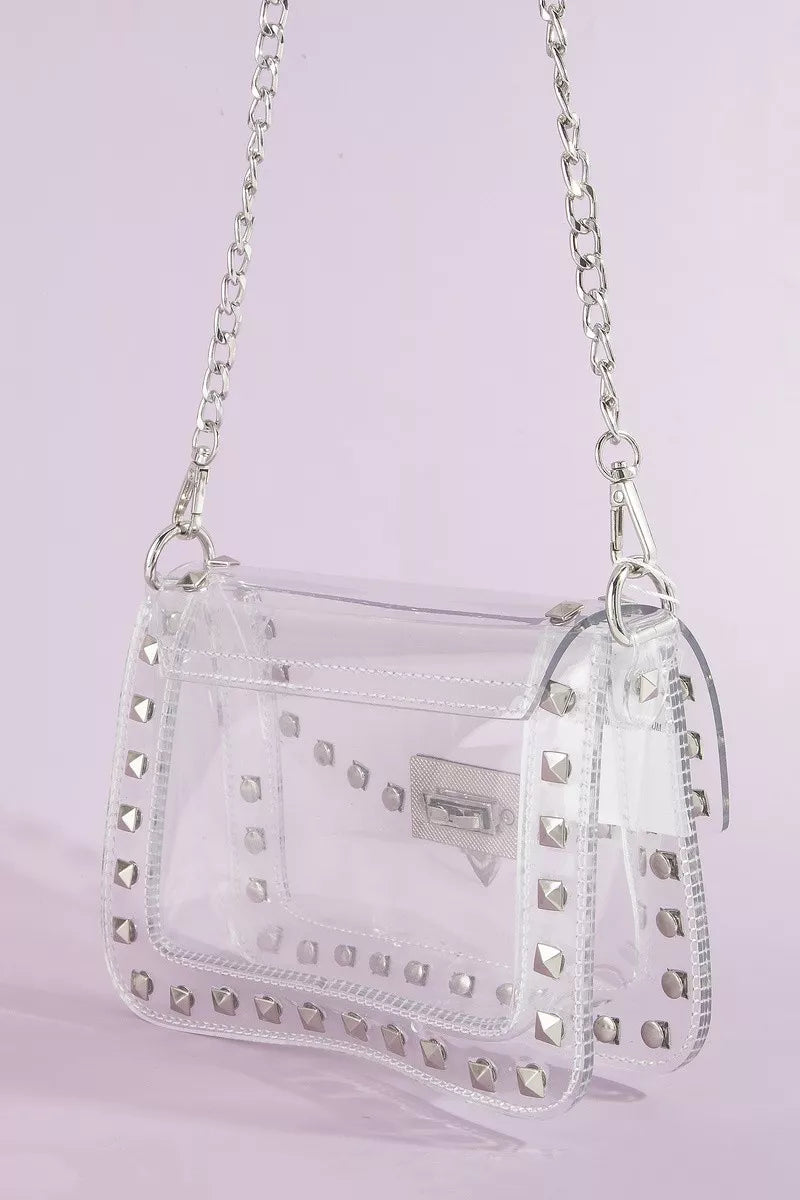 Women's Clear Studded Crossbody Bag With Chain Strap Stadium Bag — product view 2