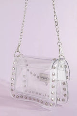 Trendsi Fame Clear Studded Crossbody Stadium Bag With Chain Strap -