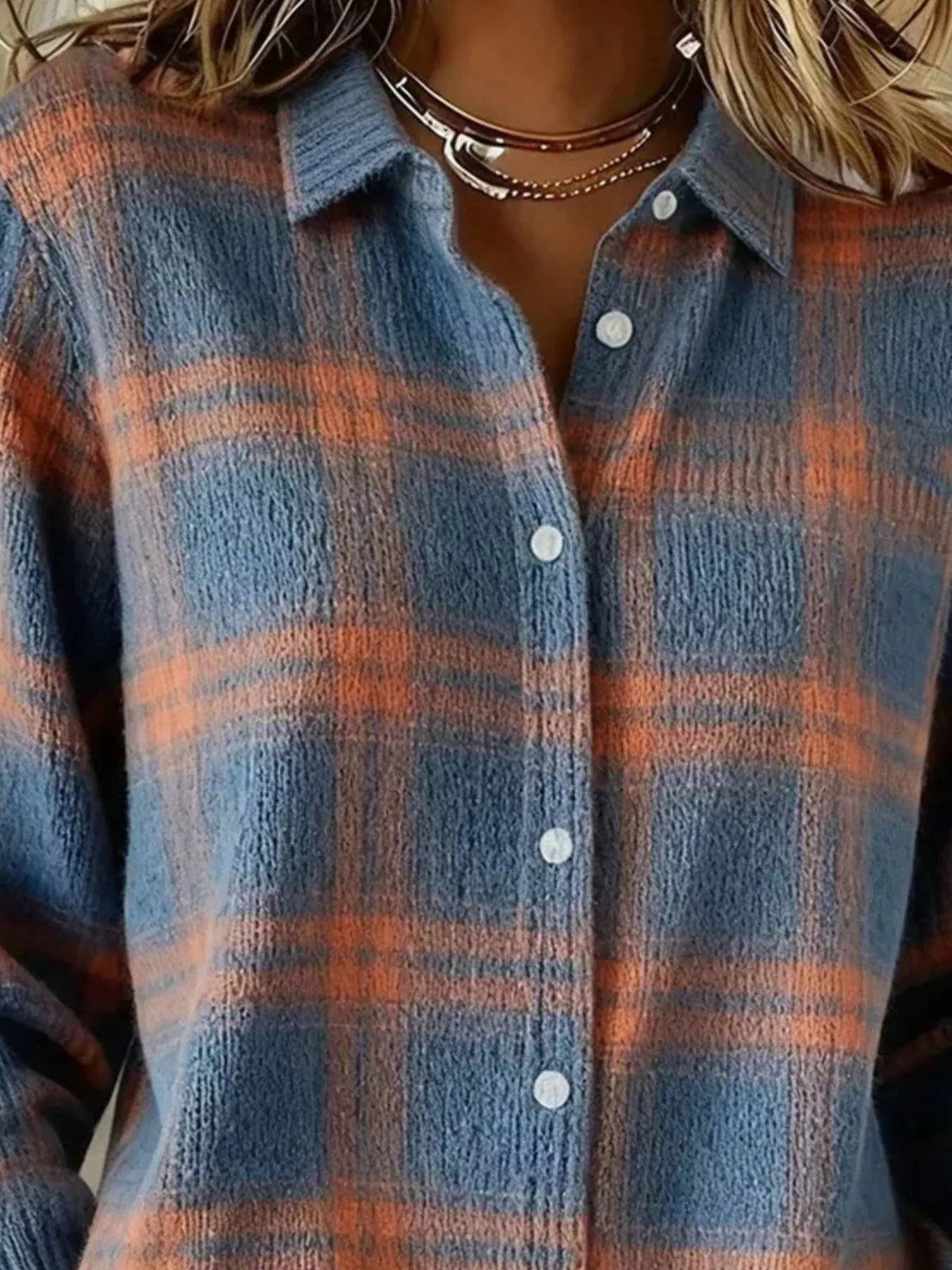 Trendsi Full Size Plaid Button-Down Knit Cardigan Plus Size -