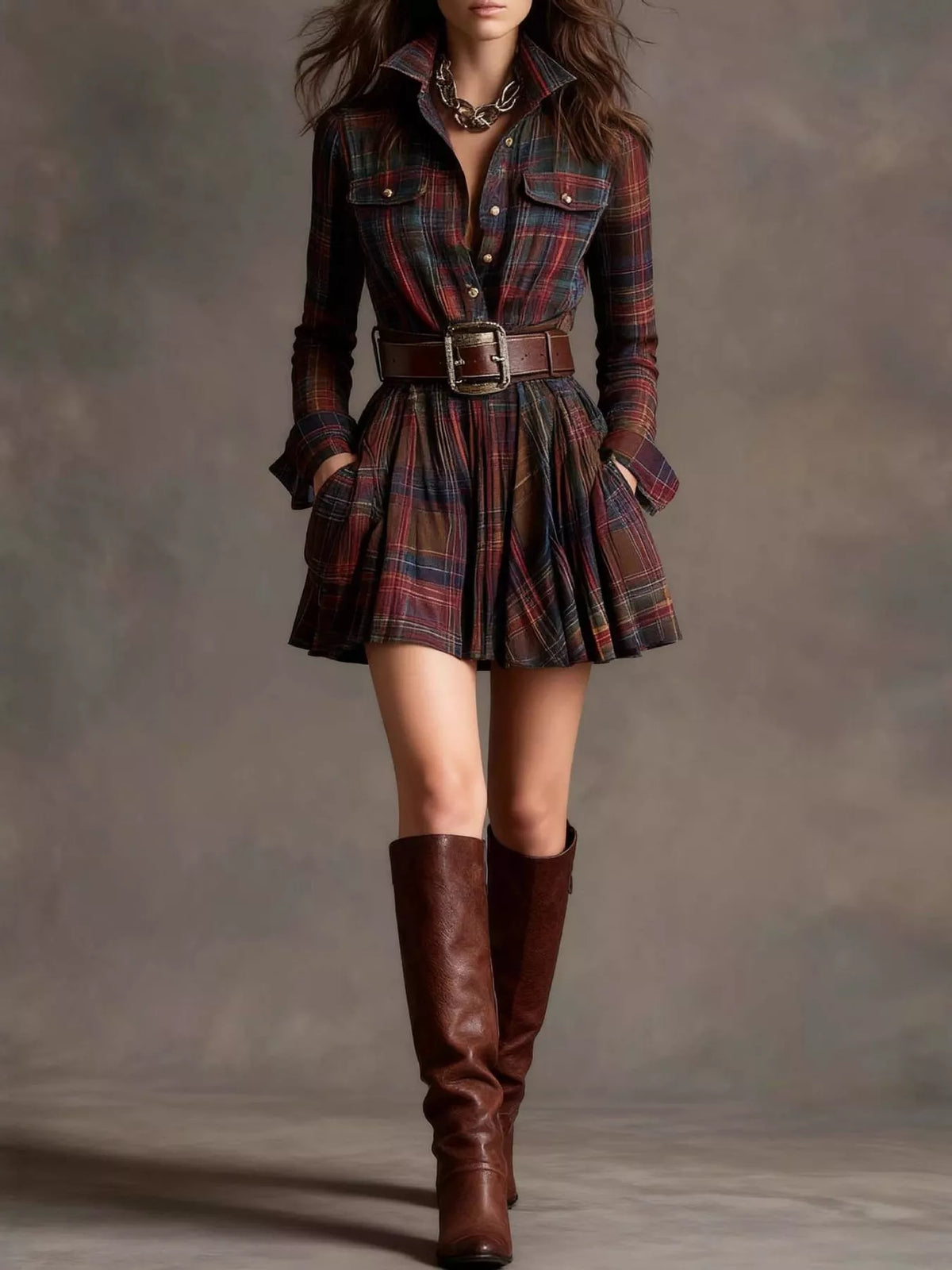 Red plaid shirt dress