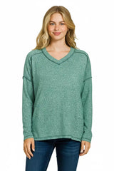 Trendsi Zenana Soft Melange Hacci Exposed Seam Hi-low Tee -