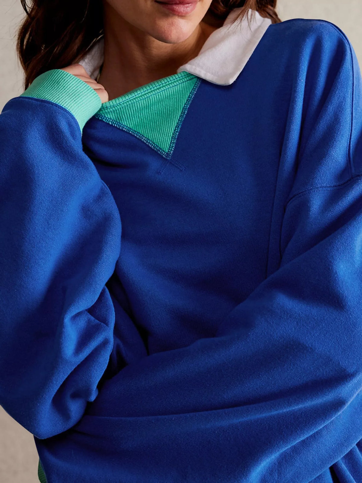 Blue dropped shoulder long sleeve sweatshirt