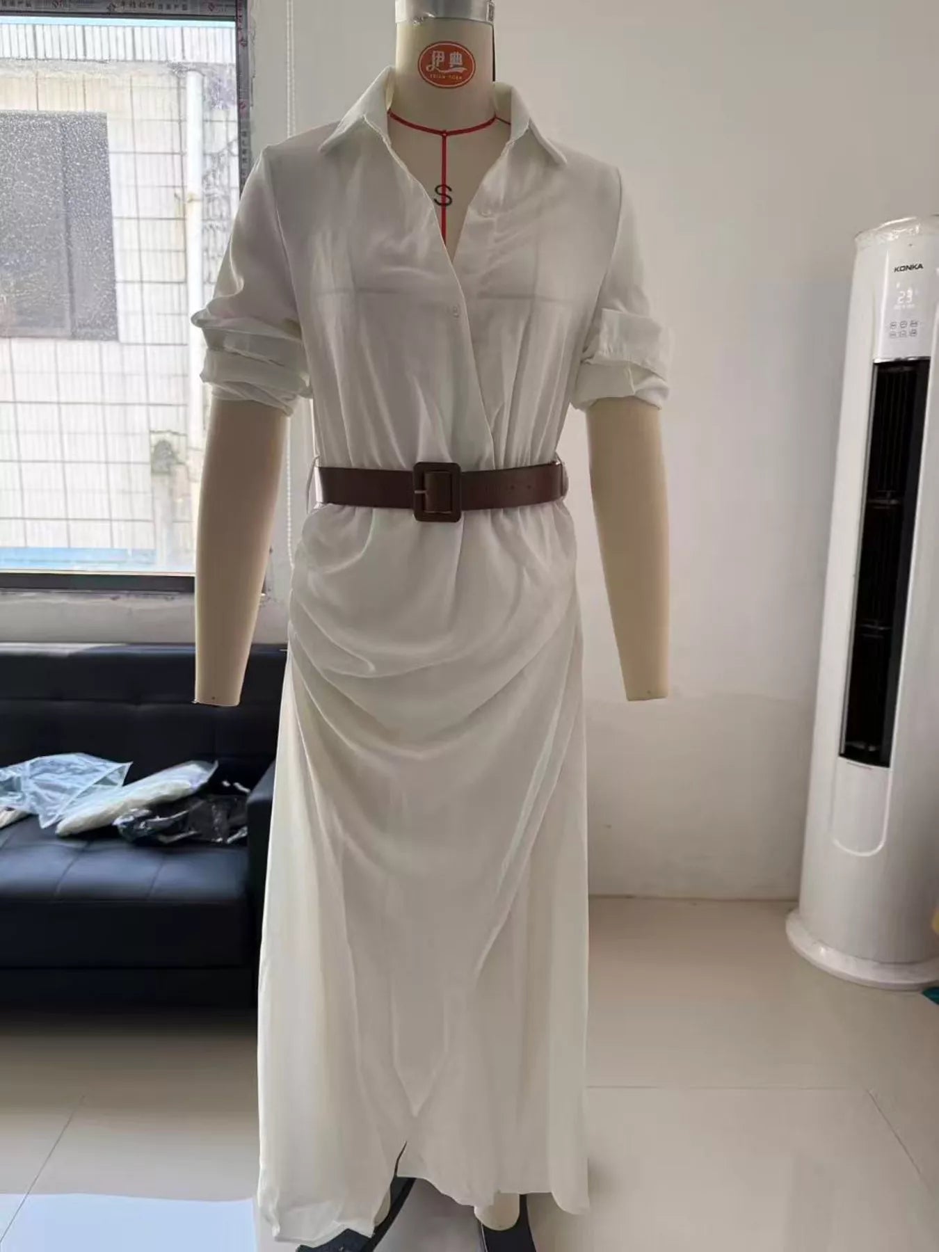 Trendsi Button Front Long-Sleeve Shirt Maxi Dress -