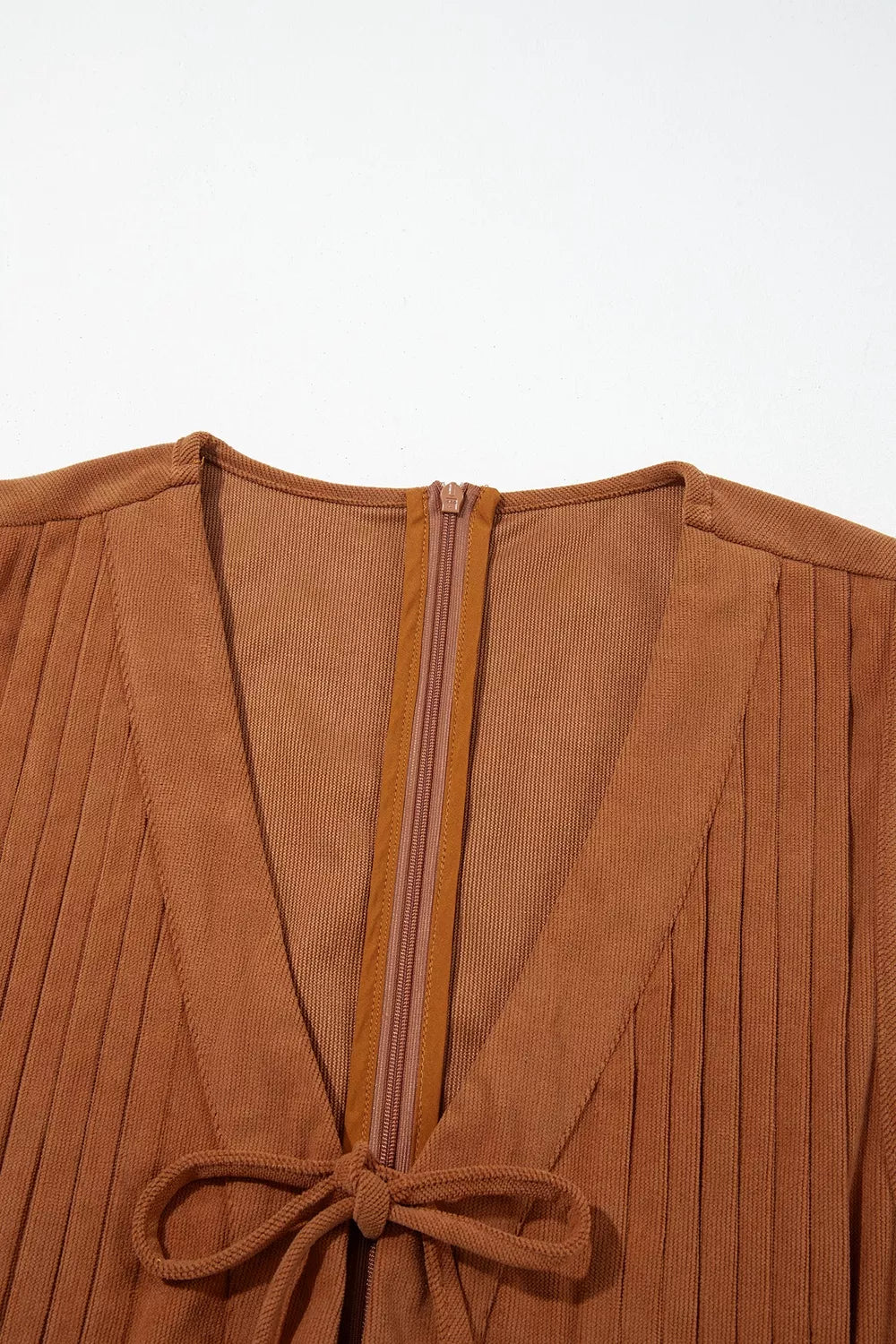 Rust brown corduroy romper, neckline detail