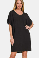 Trendsi Zenana V-Neck Tee Dress with Pockets -
